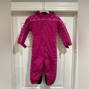 REI Co-op pink flower fleece lined hooded snowsuit in size 3T